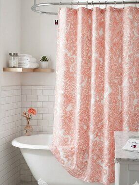 Tommy Hilfiger Coral Canyon Paisley Fabric Shower Curtain 72" x 72" Cotton Blend